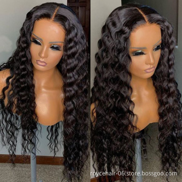 180 200 Density Preplucked Cambodian 13x4 Deep Wave Curly Wig,Water Wave 13X6 Transparent Swiss HD Lace Frontal Human Hair Wigs
